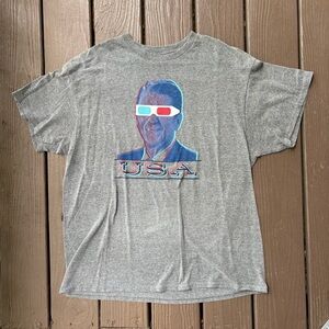 Ronald Reagan Wearing 3D  Glasses USA Unisex Gray T-shirt Short Sleeve  XL